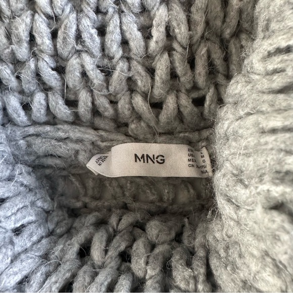 Mango Gray Chunky Knit Turtleneck Sweater Oversized Cozy Size L - Picture 2 of 15